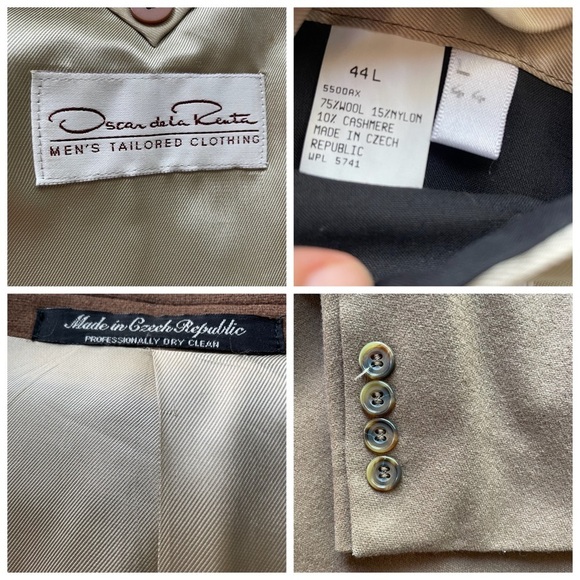 Oscar De La Renta Suit Blazer Jacket Wool Cashmere Brown Size 44L Business - Picture 6 of 12